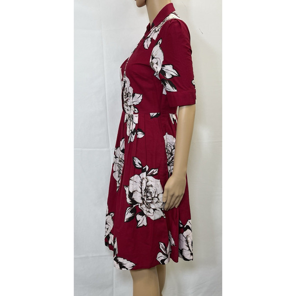Anthropologie Maeve Dagmar Red & White Rose Floral Dress Sz 4 EUC Vintage Style - Picture 2 of 10